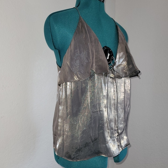 Zara Halter Gray Silver Metallic  Top Size Small - Picture 2 of 7